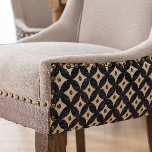 English Elm A&a Furniture Upholstered Dining Chairs with Bronze Nailhead Trim and Solid Wood Legs Set of 2 W1143P154099
