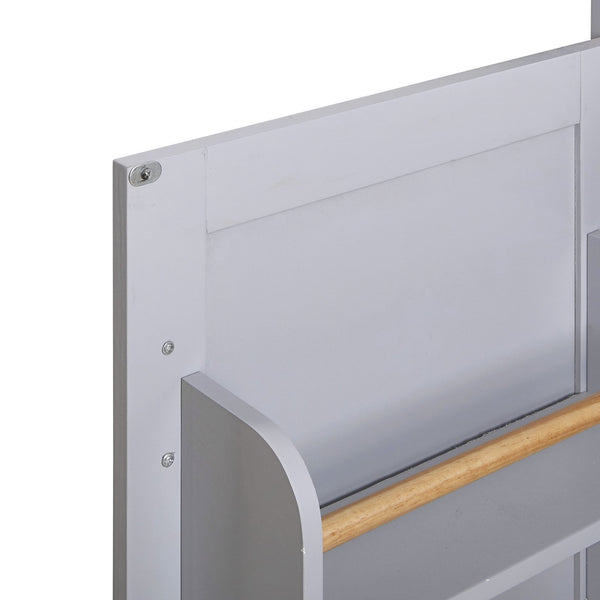 English Elm K&K Rolling Kitchen Island Cart with Drop-Leaf Rubber Wood Top, Large Drawer & Internal Rack Storage Grey WF316601AAG