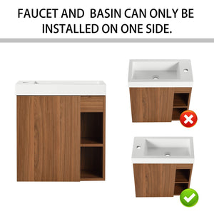 English Elm 20'' Floating Wall-Mounted Vanity with Resin Sink, Soft-Close Door & Open Shelves for Compact Baths Walnut W999P143199