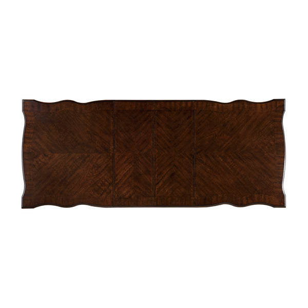 English Elm Traditional Adelina Dining Table with Double Pedestal, Cherry Finish & Gold Tipping, Extends 74–108" B011S00820