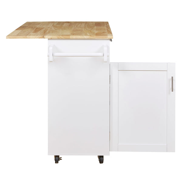 English Elm K&K Rolling Kitchen Island Cart with Drop-Leaf Rubber Wood Top, Large Drawer & Internal Rack Storage White WF316601AAW