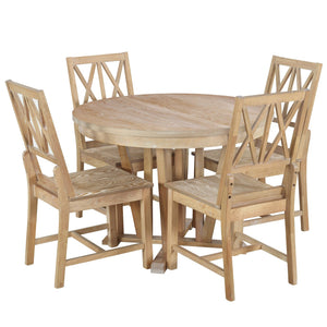 English Elm TOPMAX Rustic 5-Piece Extendable Round Dining Set with Trestle Base and Cross Back Chairs, Versatile Elegance Natural SP000042AAA