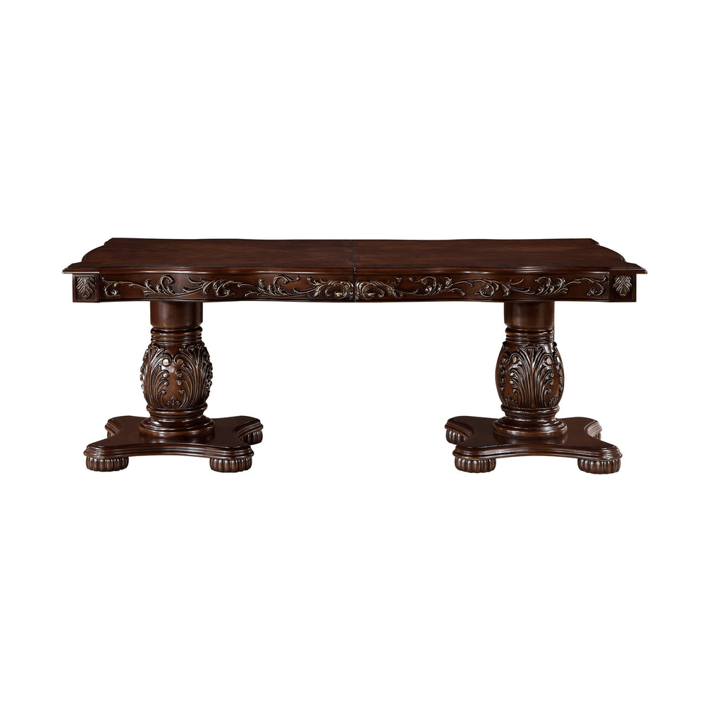 English Elm Traditional Adelina Dining Table with Double Pedestal, Cherry Finish & Gold Tipping, Extends 74–108" B011S00820