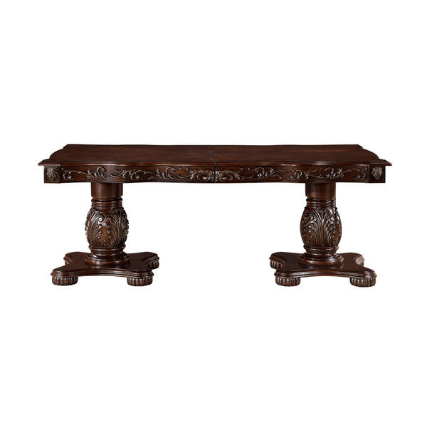 English Elm Traditional Adelina Dining Table with Double Pedestal, Cherry Finish & Gold Tipping, Extends 74–108" B011S00820