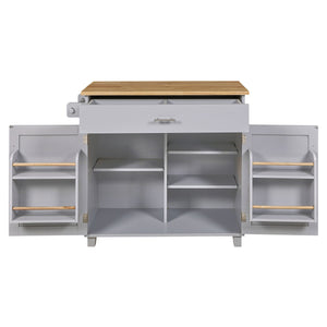 English Elm K&K Rolling Kitchen Island Cart with Drop-Leaf Rubber Wood Top, Large Drawer & Internal Rack Storage Grey WF316601AAG