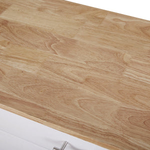 English Elm K&K Rolling Kitchen Island Cart with Drop-Leaf Rubber Wood Top, Large Drawer & Internal Rack Storage White WF316601AAW