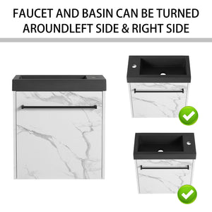 English Elm 20'' Floating Wall-Mounted Vanity with Resin Sink, Soft-Close Door & Open Shelves for Compact Baths White+Black W999P143207