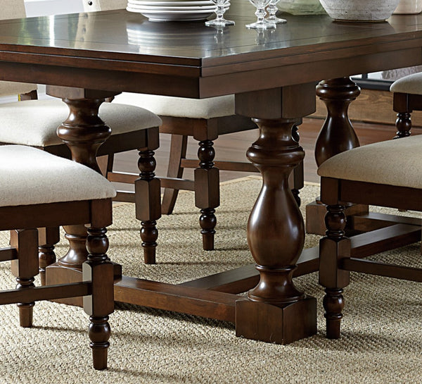 English Elm Modern Yates 5pc Extendable Dining Set with Dark Oak Trestle Table & Cream Upholstered Chairs, Nailhead Trim B011S00825