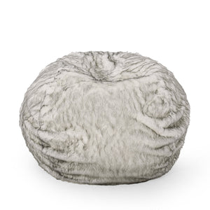 English Elm Negar Rounded 5-Foot Faux Fur Bean Bag in White & Gray — Cozy Removable Cover, High-Density Foam Comfort B181P163013