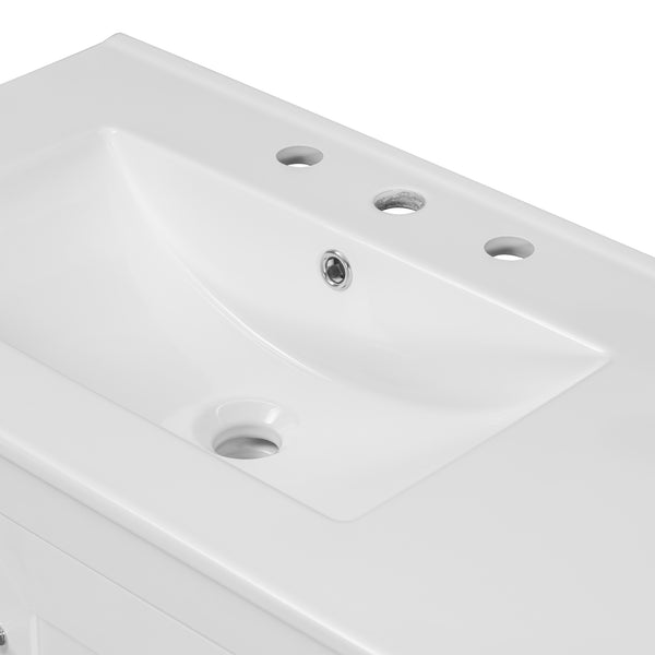 English Elm 36" White Bathroom Vanity with Ceramic Sink, 2 Soft-Close Doors & 5 Drawers, Modern Storage Chic WF319798AAK