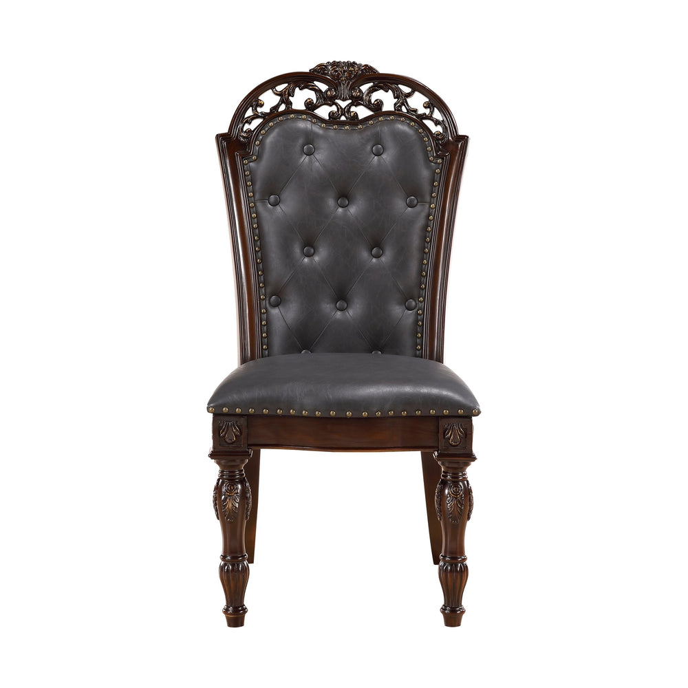 English Elm Formal Adelina Dining Chairs Set of 2 Cherry Finish Button-Tufted Faux Leather Nailhead Trim Classic Elegance B011P168157