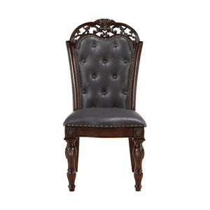 English Elm Formal Adelina Dining Chairs Set of 2 Cherry Finish Button-Tufted Faux Leather Nailhead Trim Classic Elegance B011P168157
