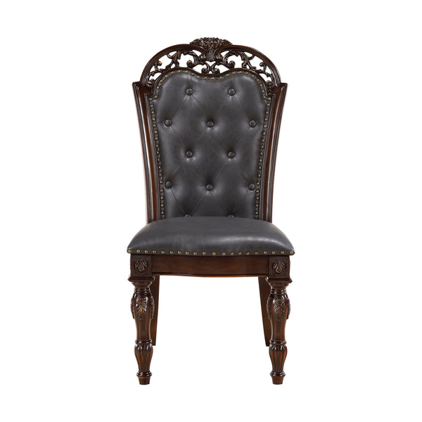 English Elm Formal Adelina Dining Chairs Set of 2 Cherry Finish Button-Tufted Faux Leather Nailhead Trim Classic Elegance B011P168157