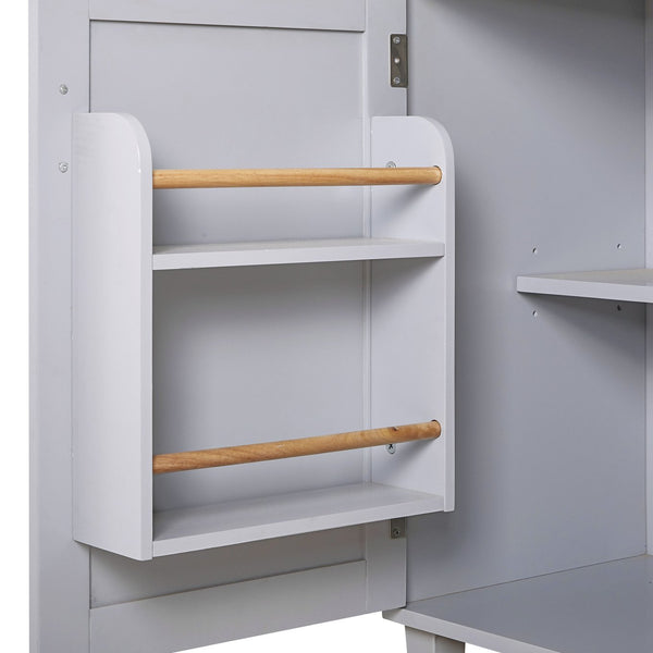 English Elm K&K Rolling Kitchen Island Cart with Drop-Leaf Rubber Wood Top, Large Drawer & Internal Rack Storage Grey WF316601AAG