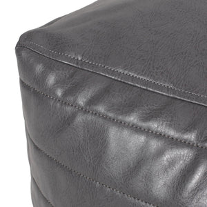 English Elm Bambo Faux Leather Rectangle Pouf Ottoman for Living Room Floor Cushion, Durable 200lb Capacity Gray B181P163082