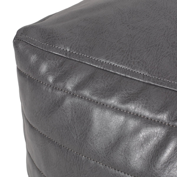 English Elm Bambo Faux Leather Rectangle Pouf Ottoman for Living Room Floor Cushion, Durable 200lb Capacity Gray B181P163082