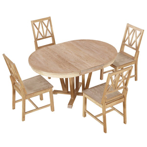 English Elm TOPMAX Rustic 5-Piece Extendable Round Dining Set with Trestle Base and Cross Back Chairs, Versatile Elegance Natural SP000042AAA