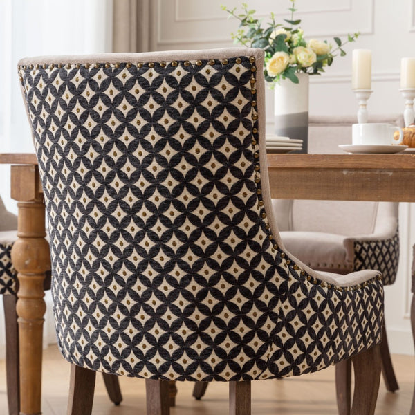 English Elm A&a Furniture Upholstered Dining Chairs with Bronze Nailhead Trim and Solid Wood Legs Set of 2 W1143P154099