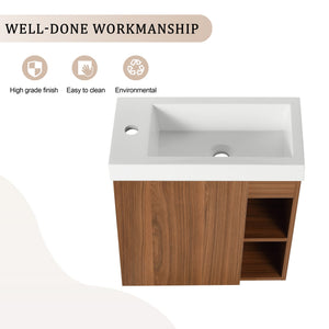English Elm 20'' Floating Wall-Mounted Vanity with Resin Sink, Soft-Close Door & Open Shelves for Compact Baths Walnut W999P143199