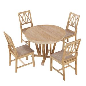 English Elm TOPMAX Rustic 5-Piece Extendable Round Dining Set with Trestle Base and Cross Back Chairs, Versatile Elegance Natural SP000042AAA