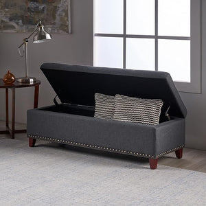 Christopher Knight Home® - Noble House - Obert Contemporary Upholstered Lift-Top Storage Ottoman with Nailhead Trim, Dark Gray and Dark Brown