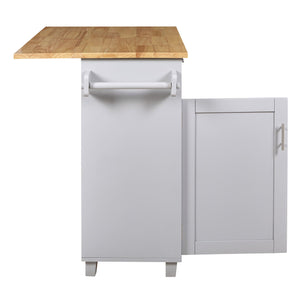 English Elm K&K Rolling Kitchen Island Cart with Drop-Leaf Rubber Wood Top, Large Drawer & Internal Rack Storage Grey WF316601AAG