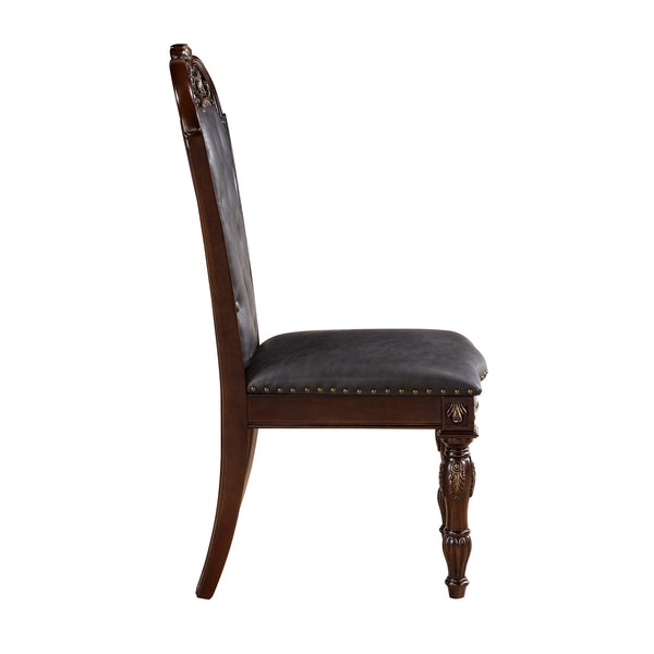 English Elm Formal Adelina Dining Chairs Set of 2 Cherry Finish Button-Tufted Faux Leather Nailhead Trim Classic Elegance B011P168157
