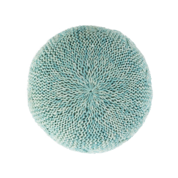 English Elm Baltazar Hand-Knitted Aqua Round Pouf Ottoman | 20"x20"x14 Floor Cushion, PET Yarn, 200lb Capacidad B181P163087