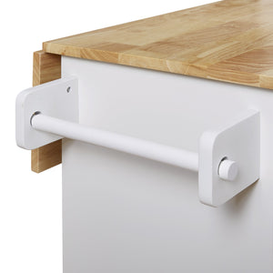 English Elm K&K Rolling Kitchen Island Cart with Drop-Leaf Rubber Wood Top, Large Drawer & Internal Rack Storage White WF316601AAW