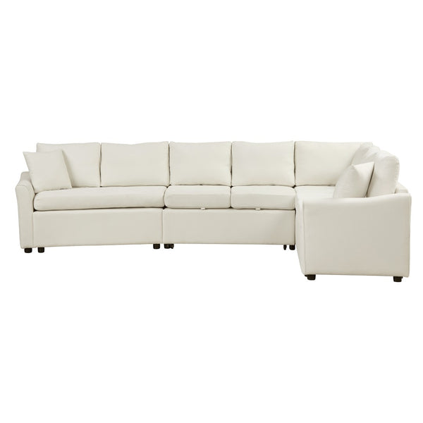 English Elm 124.8"l-shaped Chenille Sleeper Sectional with Usb Charging Corner Living Room Sofa SG001430AAA