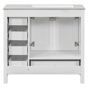 English Elm 36" White Bathroom Vanity with Ceramic Sink, 2 Soft-Close Doors & 5 Drawers, Modern Storage Chic WF319798AAK