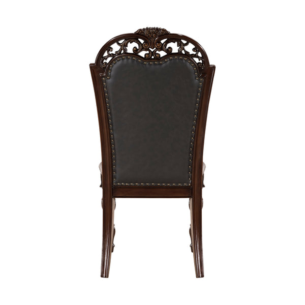 English Elm Formal Adelina Dining Chairs Set of 2 Cherry Finish Button-Tufted Faux Leather Nailhead Trim Classic Elegance B011P168157