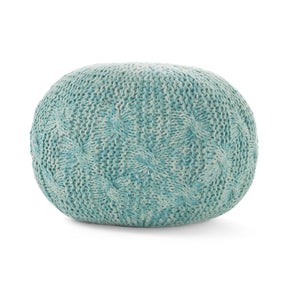 English Elm Baltazar Hand-Knitted Aqua Round Pouf Ottoman | 20"x20"x14 Floor Cushion, PET Yarn, 200lb Capacidad B181P163087