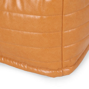 English Elm Bambo Faux Leather Rectangle Pouf Ottoman for Living Room Floor Cushion, Durable 200lb Capacity Caramel B181P163083
