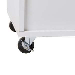 English Elm K&K Rolling Kitchen Island Cart with Drop-Leaf Rubber Wood Top, Large Drawer & Internal Rack Storage White WF316601AAW