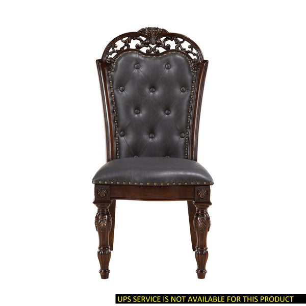 English Elm Formal Adelina Dining Chairs Set of 2 Cherry Finish Button-Tufted Faux Leather Nailhead Trim Classic Elegance B011P168157