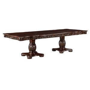 English Elm Traditional Adelina Dining Table with Double Pedestal, Cherry Finish & Gold Tipping, Extends 74–108" B011S00820