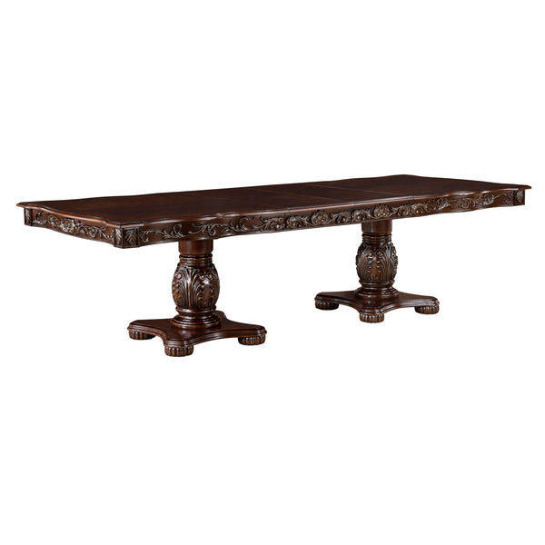 English Elm Traditional Adelina Dining Table with Double Pedestal, Cherry Finish & Gold Tipping, Extends 74–108" B011S00820