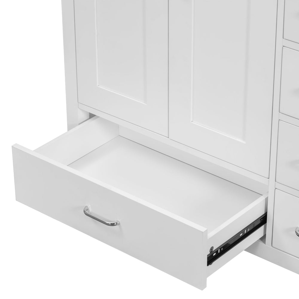 English Elm 36" White Bathroom Vanity with Ceramic Sink, 2 Soft-Close Doors & 5 Drawers, Modern Storage Chic WF319798AAK