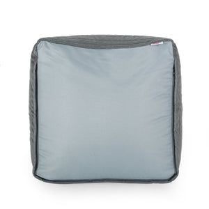 English Elm Bambo Faux Leather Rectangle Pouf Ottoman for Living Room Floor Cushion, Durable 200lb Capacity Gray B181P163082