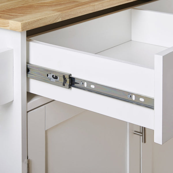 English Elm K&K Rolling Kitchen Island Cart with Drop-Leaf Rubber Wood Top, Large Drawer & Internal Rack Storage White WF316601AAW