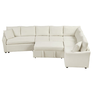 English Elm 124.8"l-shaped Chenille Sleeper Sectional with Usb Charging Corner Living Room Sofa SG001430AAA