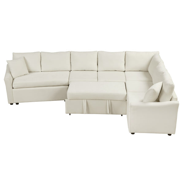 English Elm 124.8"l-shaped Chenille Sleeper Sectional with Usb Charging Corner Living Room Sofa SG001430AAA