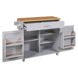 English Elm K&K Rolling Kitchen Island With Storage, Kitchen Cart With Rubber Wood Top, Spacious Drawer With Divider and Internal Storage Rack, Kitchen Island On Wheels With Adjustable Shelf Tower Rack, Grey