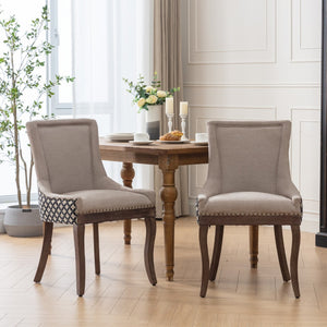English Elm A&a Furniture Upholstered Dining Chairs with Bronze Nailhead Trim and Solid Wood Legs Set of 2 W1143P154099