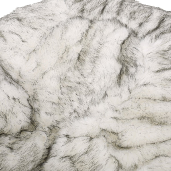 English Elm Negar Rounded 5-Foot Faux Fur Bean Bag in White & Gray — Cozy Removable Cover, High-Density Foam Comfort B181P163013
