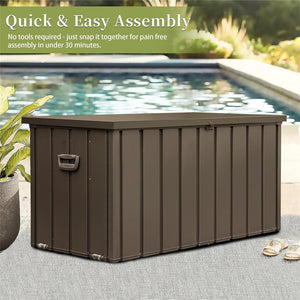 English Elm 120 Gallon Outdoor Storage Deck Box with Wheels & Pistons, Waterproof Galvanized Steel, Lockable Patio Bin W1859P168270