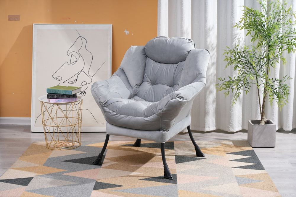 English Elm Living Room Cotton Upholstered Lounge Chair Steel Frame with Side Pocket Modern Accent W1899P149718