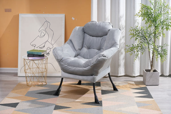 English Elm Living Room Cotton Upholstered Lounge Chair Steel Frame with Side Pocket Modern Accent W1899P149718