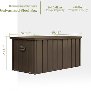 English Elm 100 Gallon Outdoor Storage Deck Box - Waterproof Steel Patio Bin with Rollers, Lockable, UV‑Resistant, Multiuse Stool/Table (Dark Brown) W1859P168258